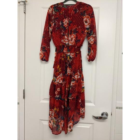 Figueroa & Flower Red Floral Maxi Dress Size XS - Picture 2 of 3